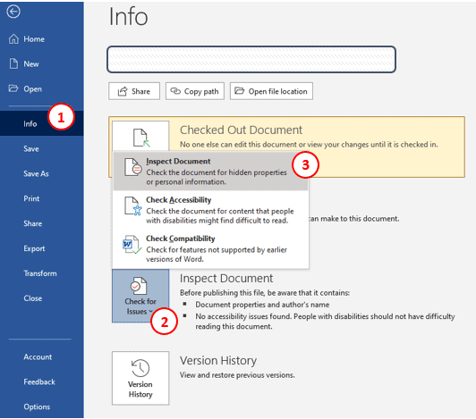 Document Inspector Feature in Microsoft Windows