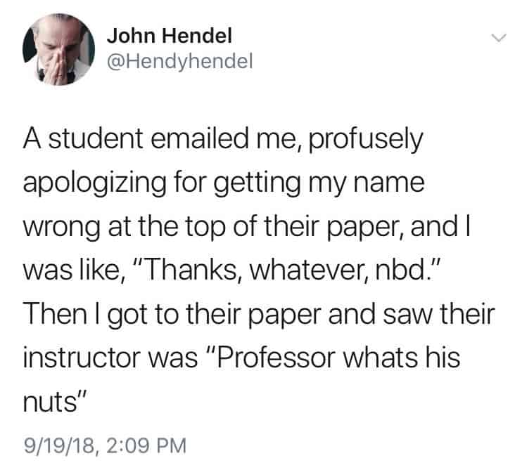John hendel student professor typo